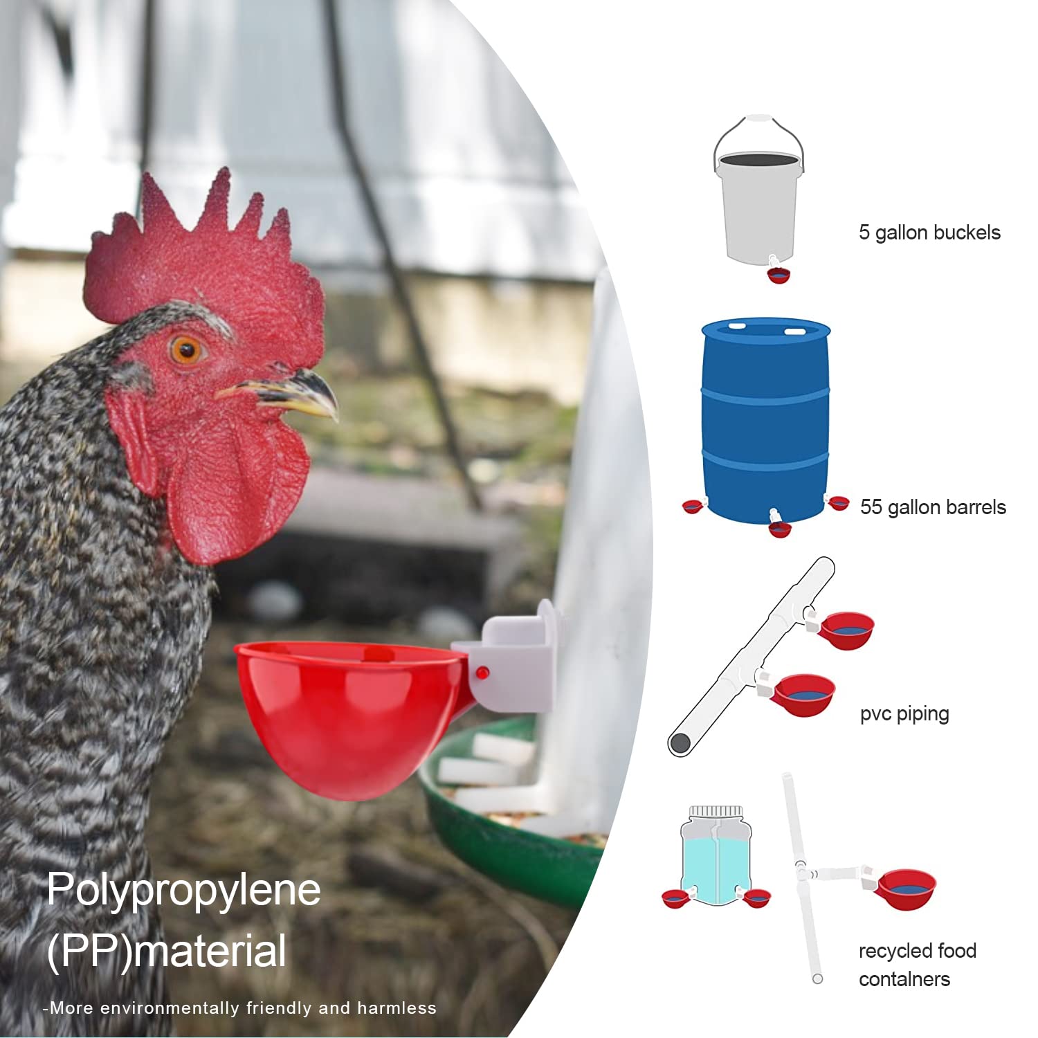 Chicken Waterer Cups 5-20 Pcs Large Chicken Water Feeder Tee Fittings Poultry Waterer Suitable for Duck Chickens Goose Drinking