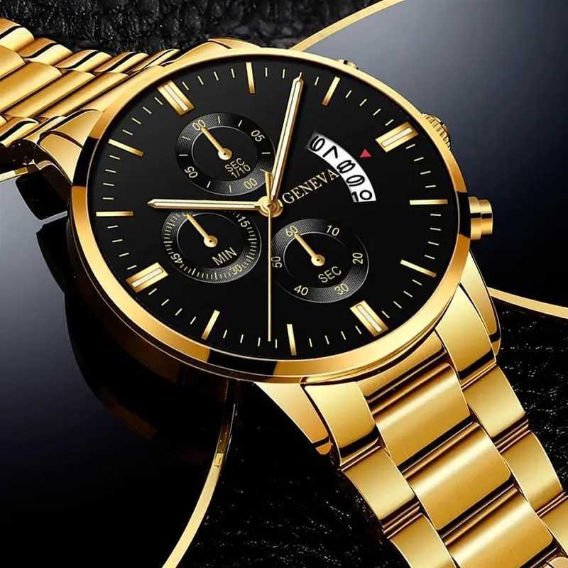2023 Mens Gold Stainless Steel Luxury Calendar Quartz Wristband Mens Busan es for Man Clock Reloj Hombre W250104
