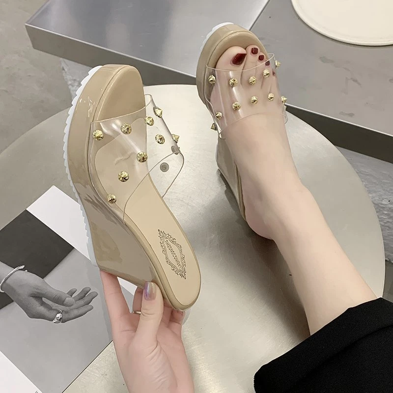 2025 new Clear Pvc Eraser Open Toe Cane Straw Platform Wedge Flip p Sandals Fashion Women's High Heels Plus Size bc79