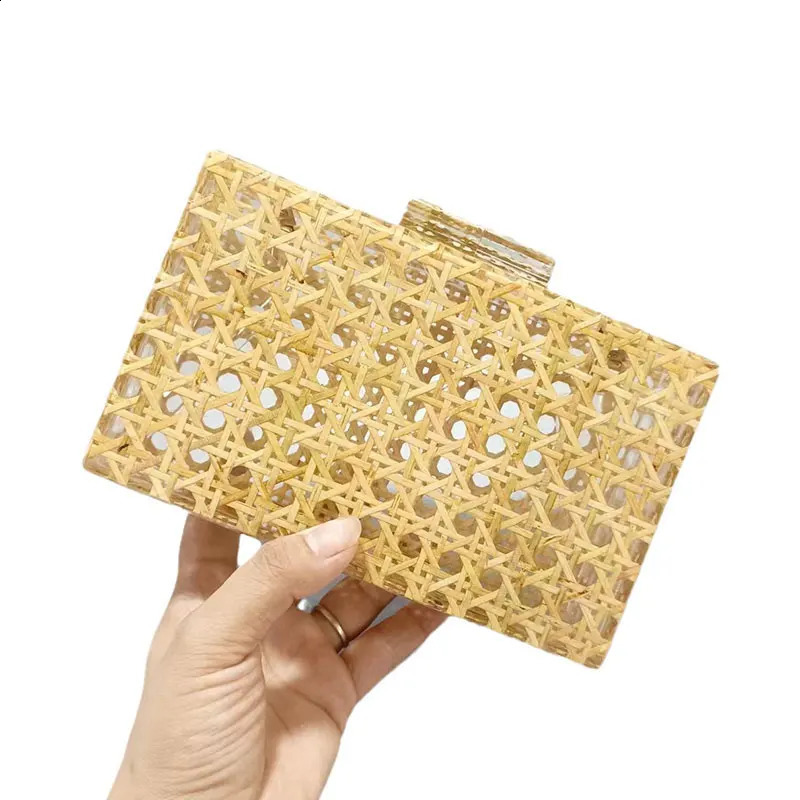 Evening Bag Shoulder Fashion Acrylic Vintage Rattan Chain Clutch Womens Handbag er Prom Party Bags in Handbag 240903