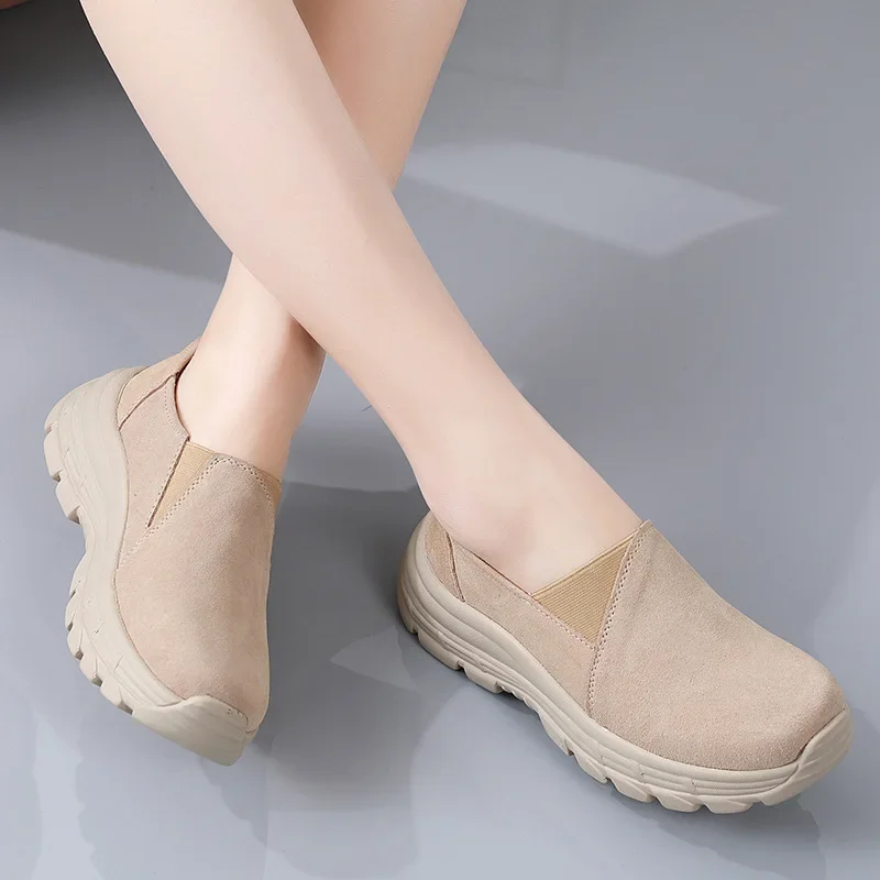 Fashion Wedge Chunky Sneakers Women Frosted Suede Shoes Female Swing Platform Shoes Plus Size Casual Slip on Shoes 2024