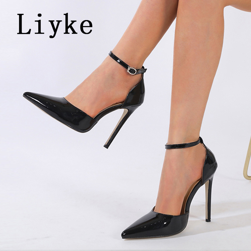 Liyke Sexy Pointed Toe Stiletto High Heels Sgback Sandals Quality Female Mules Fashion Buckle Strap Women Pumps Shoes Atos Mujer