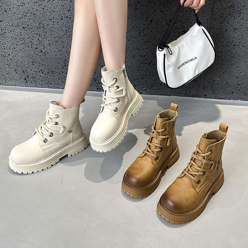 Ankle Women 2024 Autumn New Genuine Leather Biker Boots Retro Platform British Style Women's Booties