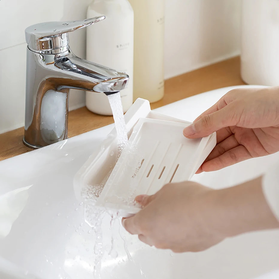 Wall Mounted Soap Dish Holder Removable Soap Bar Sponge Scrubber Storage Tray with Draining Plate Quick Dry Soap Save Rack White 240902