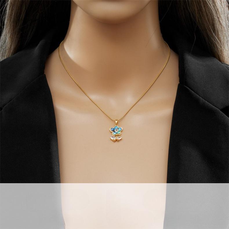 Colorful Shell Flower Butterfly Love Heart Necklace Charm Designer Conch Gold Chain Cubic Zirconia Necklaces for Woman Gift Stainless Steel Jewelry