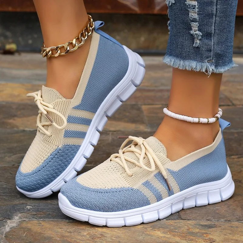 Women Knitted Platform Sneakers Women Spring Soft Thick Sole Sport Shoes Woman Design Breathable Running Shoes Plus Size 42