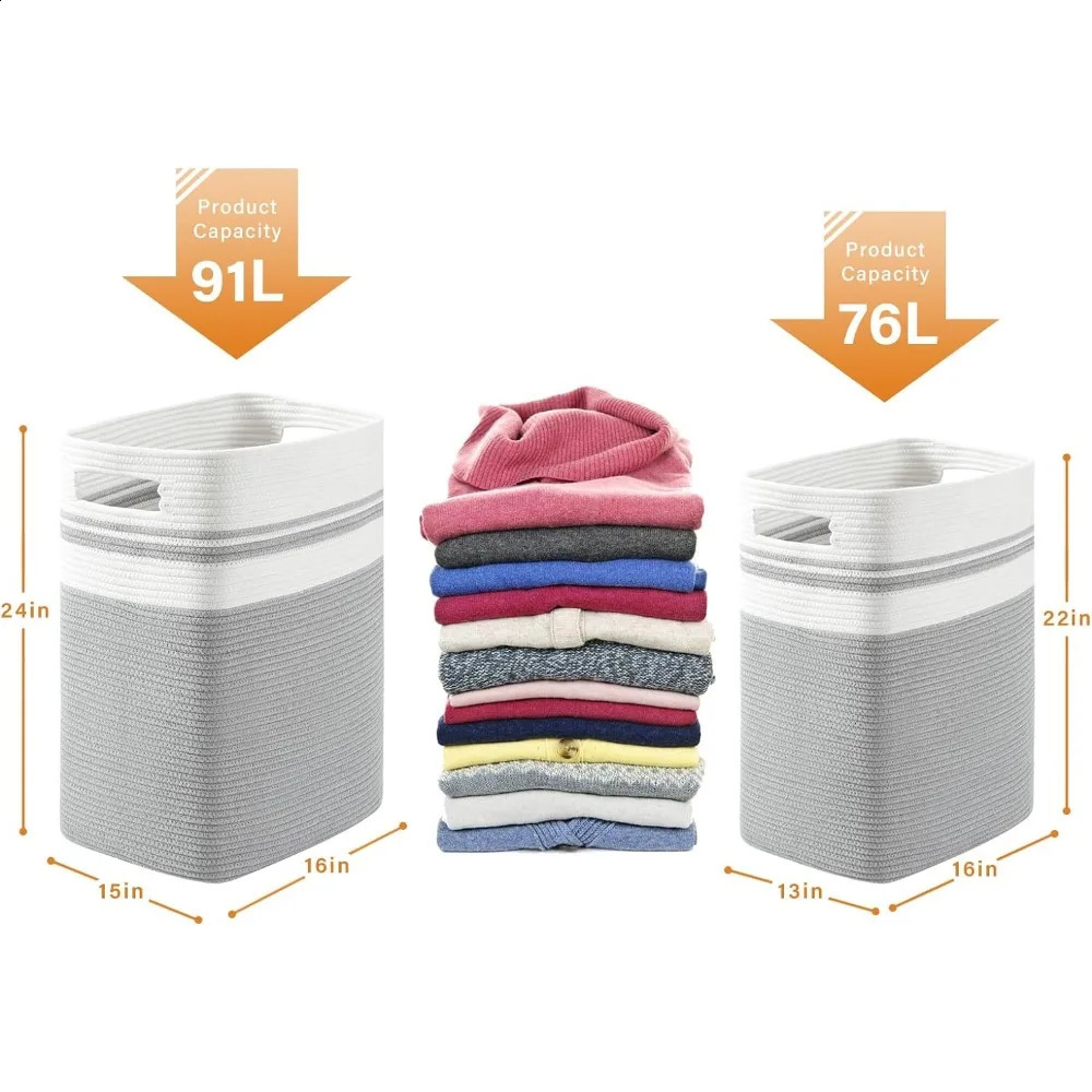 OIAHOMY 91L laundry basket XXXLarge laundry basket foldable cotton rope basket woven blanket storage basket 240903