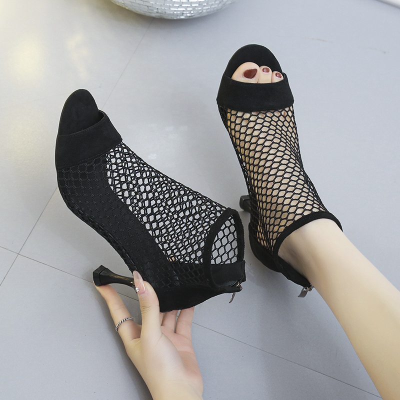 2024 New Summer New Fashion Open Toe Pure Color Hollow Out High Non-slip Sexy Sandal Thin Heels Women Shoes
