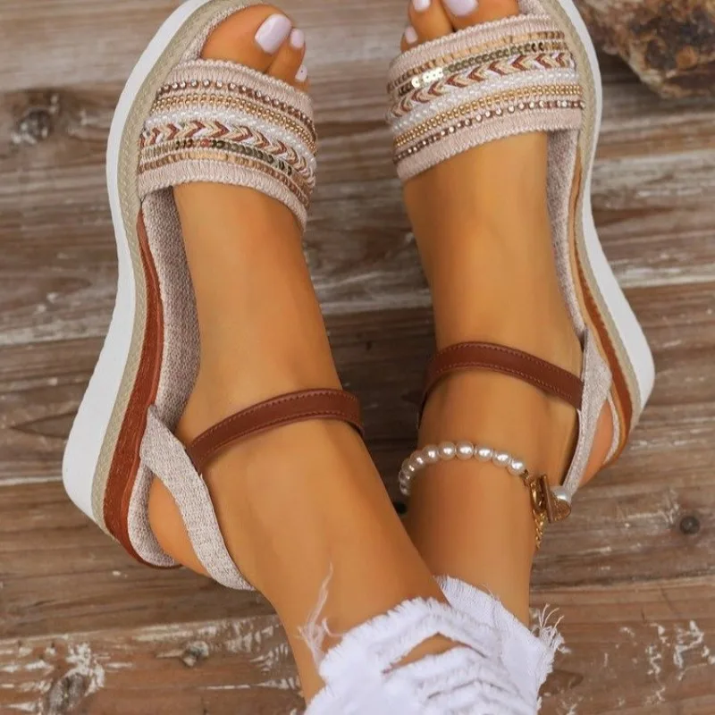New Wedge Platform Women's Summer Pu Leather Ankle Strap Gladiator Sandals Women Non-Slip Thick Bottom Sandalias De Mujer adcc