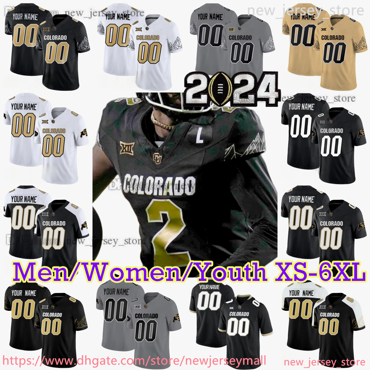 2024 Custom S-6XL NCAA Colorado Buffaloes Football Jersey 2 Shedeur Sanders 12 Travis Hunter Jimmy Horn Jr. Dallan Hayden Mark Vassett Woods Offerdahl Cokes Prime