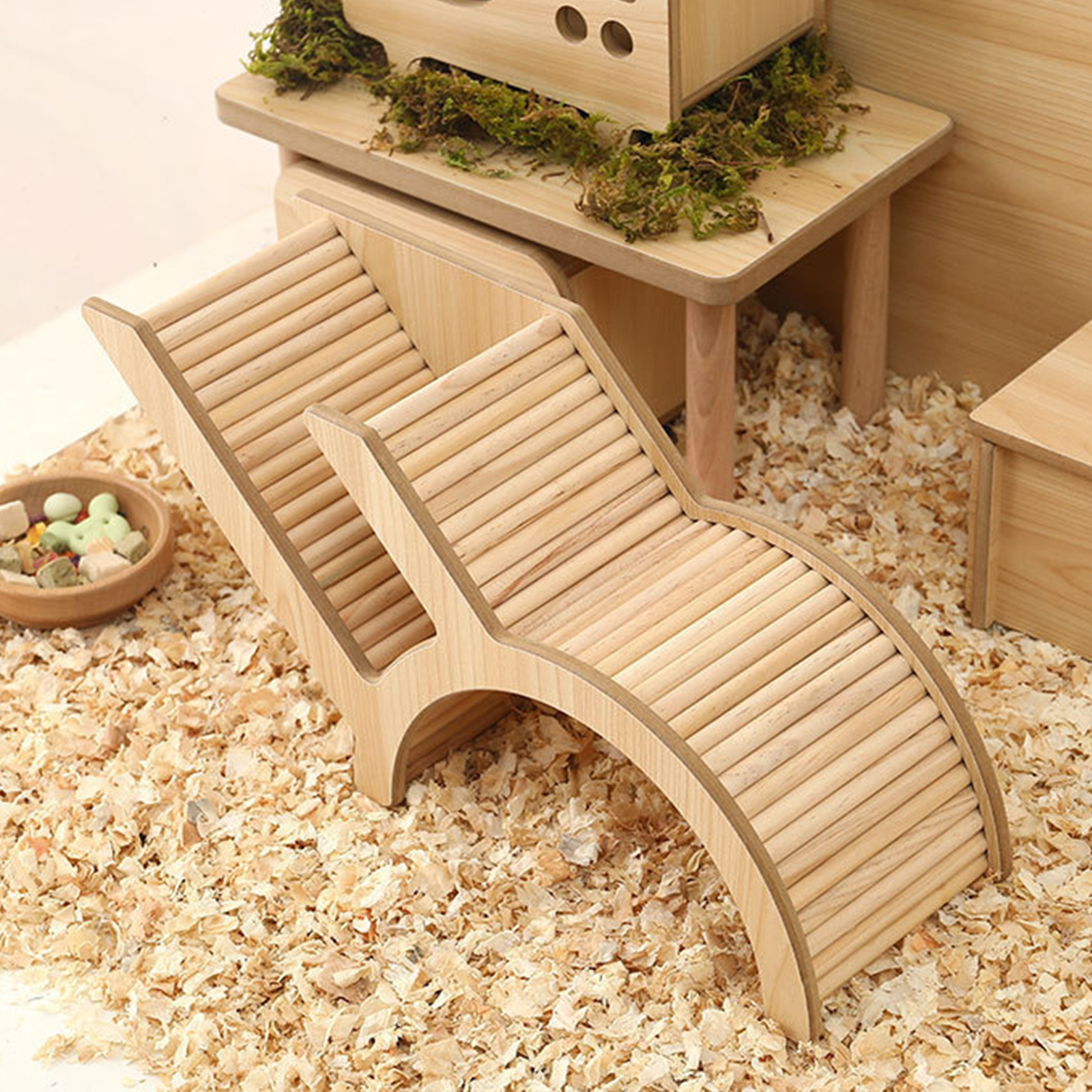 Wood Small Animal Hideout Hut Play Toy with Climbing Ladder Small Animal Habitat Decor Cage Accessories for Gerbils Small Pets