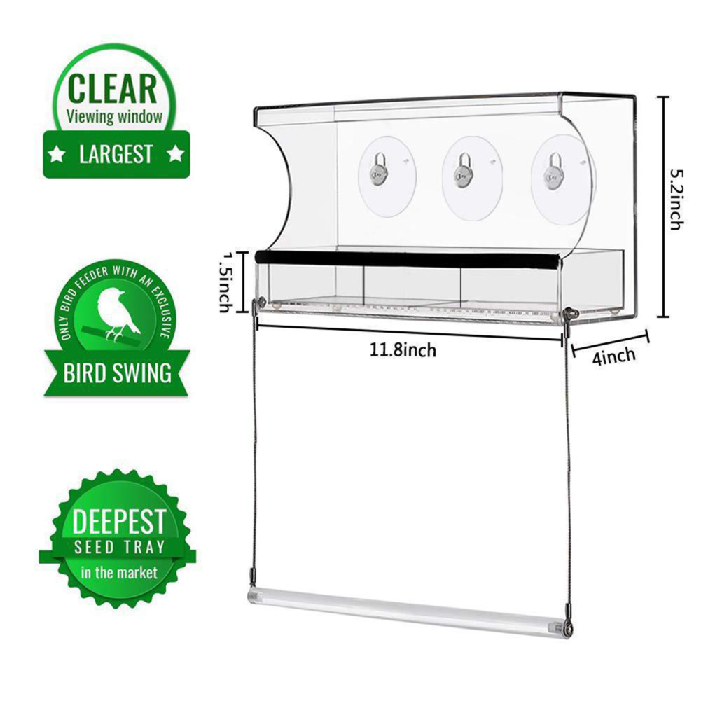Window Bird Feeders for Outsid for Viewing With Removable Feed Tray And Super Strong Suction Cups Clear Acrylic Bird Feeder