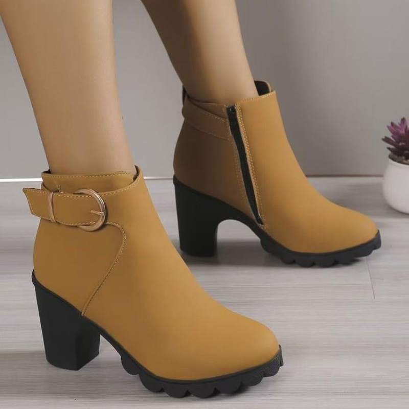 Black Women Fashion Chunky Heeled Ankle Boots Autumn New Metal Decor High Heels Shoes Woman Lace Up Platform Booties Big Size 42 88ff