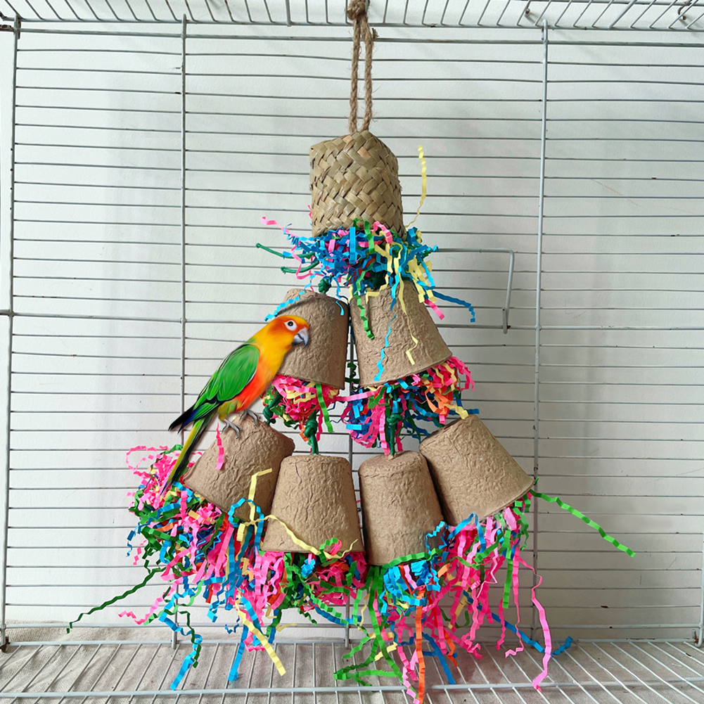 Bird Toys Parrot Foraging Shredder Hanging Toys Bird Chewing Toys Palm Leaf Woven For Cockatoo Parakeet Cockatiels