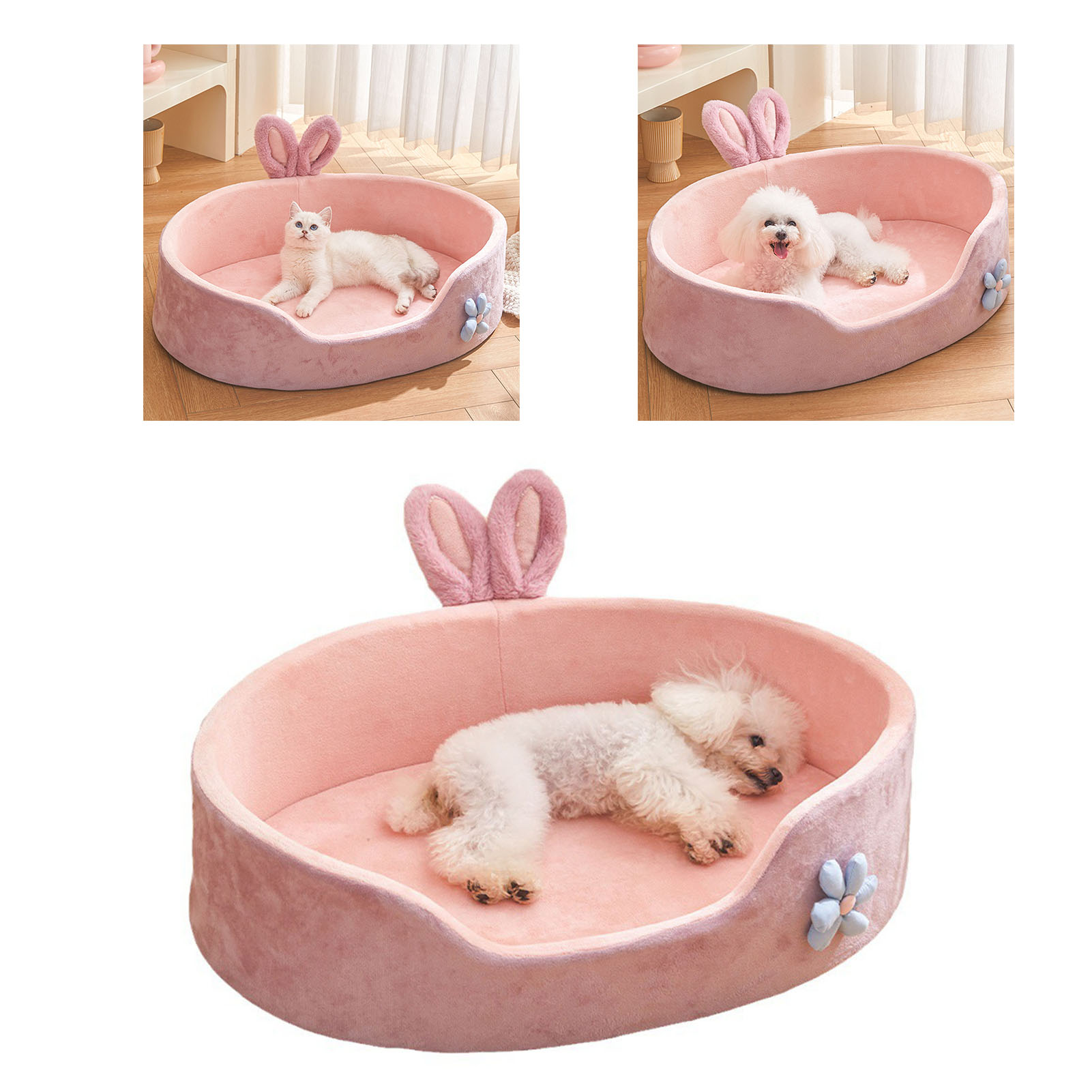 Detachable Sleeping Bed for Dogs and Cats, Soft and Comfortable, Washable, Pink, Warm, Four Seasons