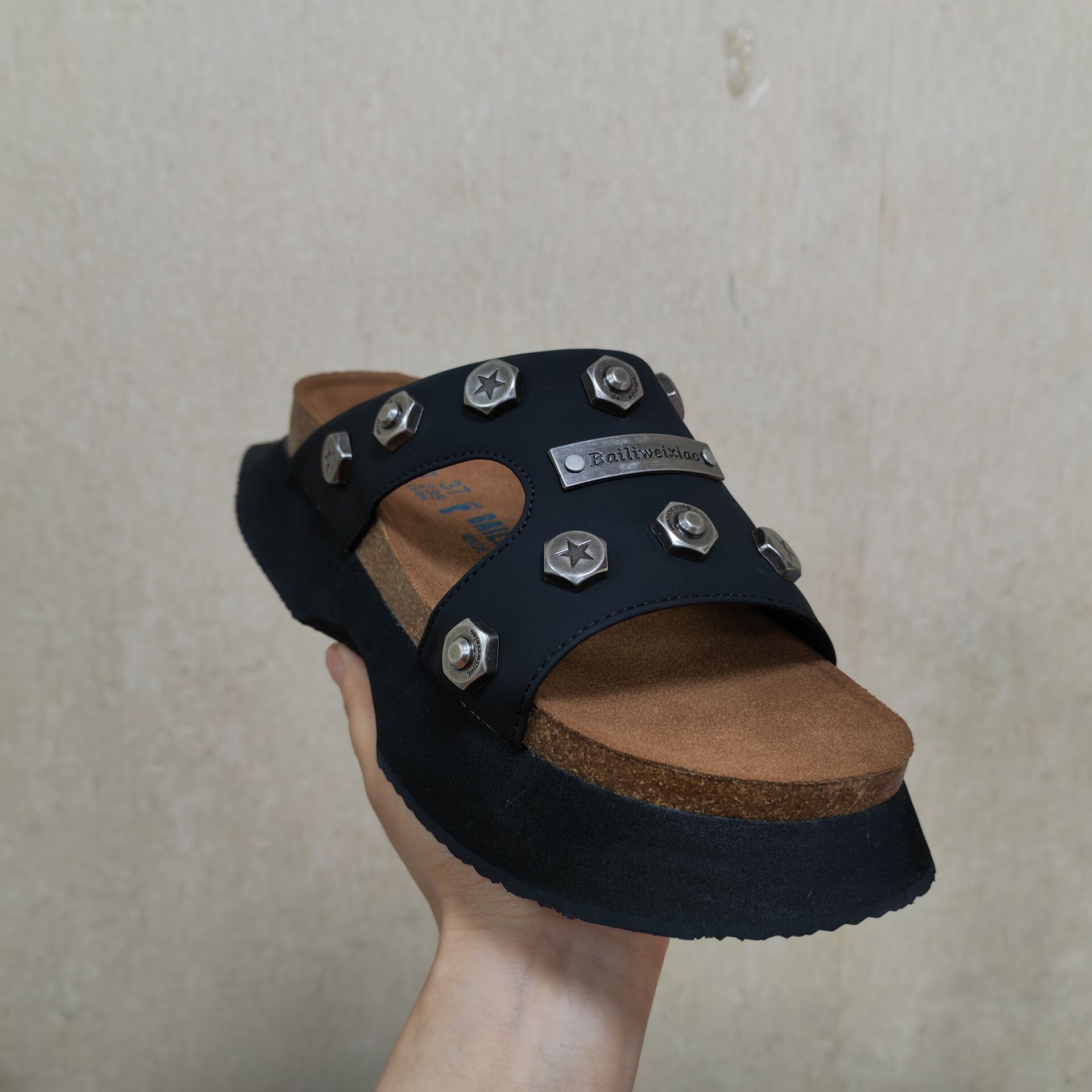 Summer Punk Women Rock Rivets Platform Leather Mules Creative Metal Fittings Slippers Female Casual Sandals Shoe Slides 1d16 ae7