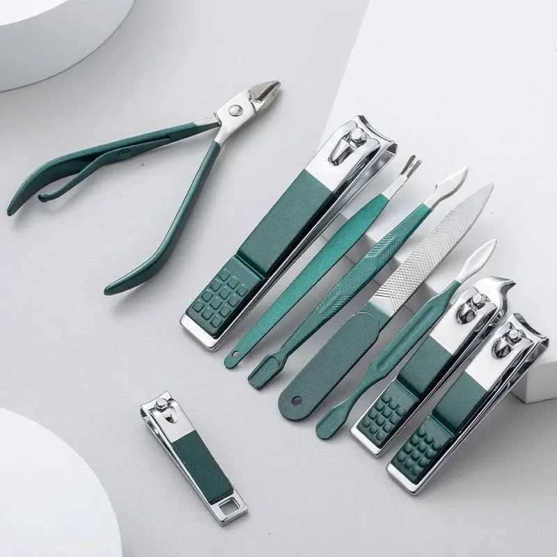 Stainless Steel Nail Clipper Set Grooming Tool Set With Portable Case Manicure Art Tool Pedicure Scissor Green Nails CutXJ250116