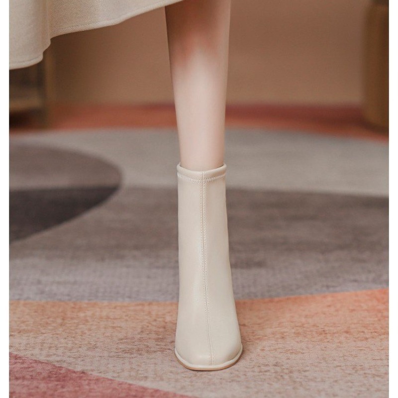 Square Winter Toe Woman Ankle Fashion Zippers Ladies Elegant Thick High Heel Short Boots Shoes Black Women's Boats 7f82