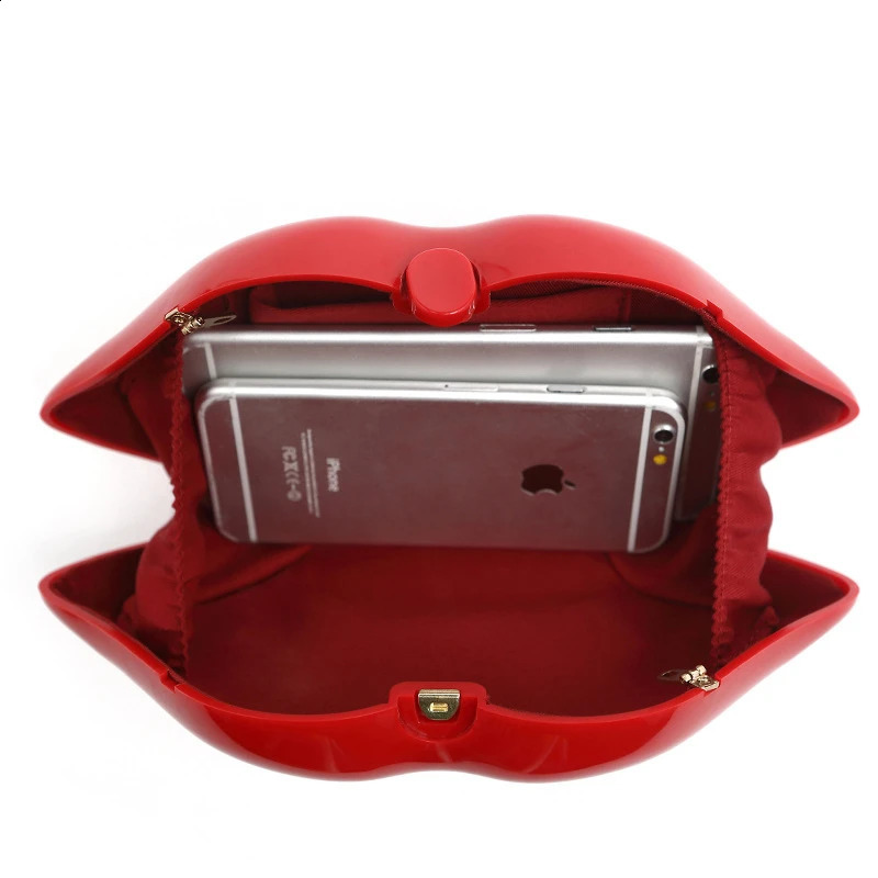 Womens Shoulder Bags Clutch Evening Bag Female Ladys Handbag Sexy Red Lips Acrylic Small er Crossbody Bag 240903