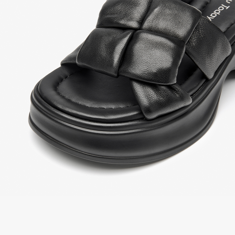 BEAUTODAY Sandals Women Genuine Cow Leather Thick Sole Solid Color Open-Toe Back Strap 2024 Summer Ladies Shoes Handmade 38237