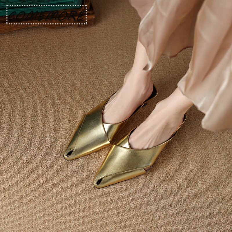 Baotou Half Slippers Female Summer Outside Wearing Pointed High Heels Lazy Silver/golden Stiletto Sandals Female Elegant Fashion