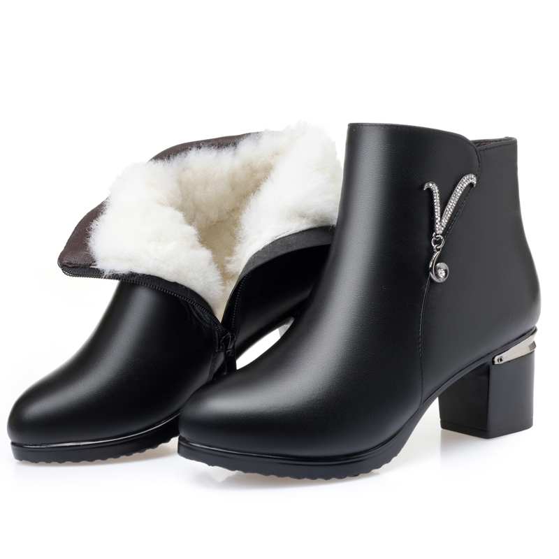 AIYUQI Women's Ankle Boots 2024 Winter New Genuine Leather Large Size Women Dress Boots High Heel Wool Warm Snow Boots Women