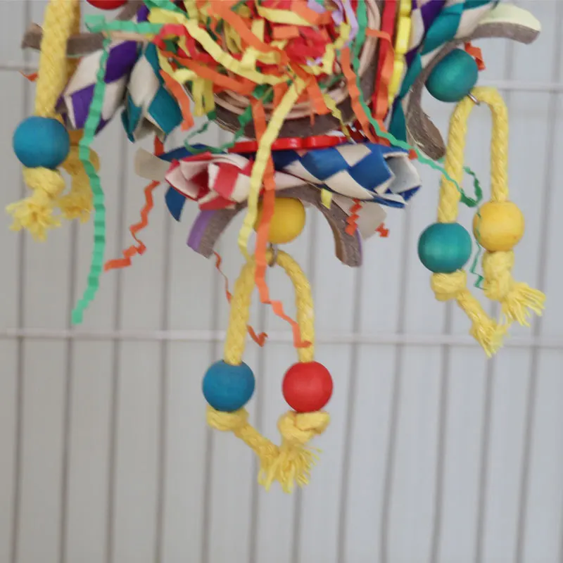 Parrot toy colored rattan ball paper tube bird cage decoration pendant bird toys