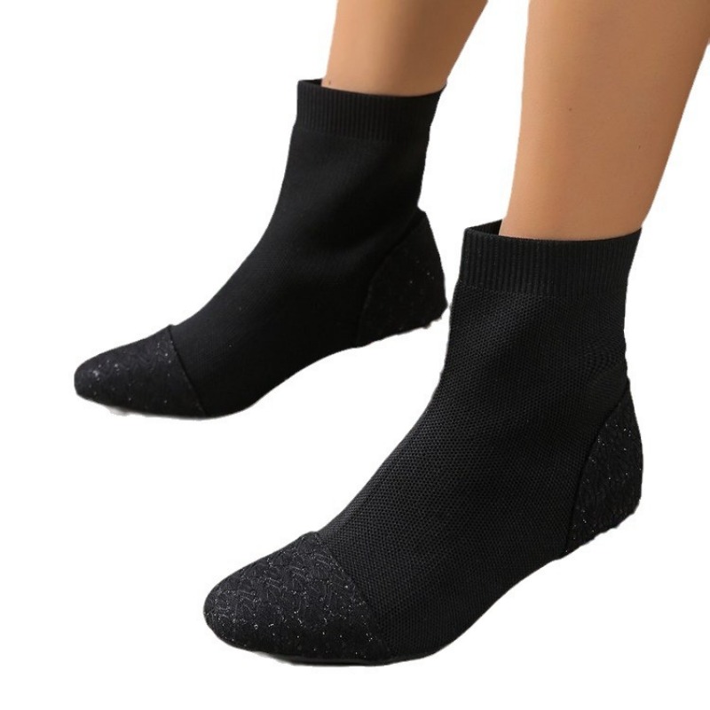 Patchwork Women Sequin Ankle Winter Round toe Colorful Rhie Square Heels Fashion Elastic Short Boots Banquet Shoes 4673