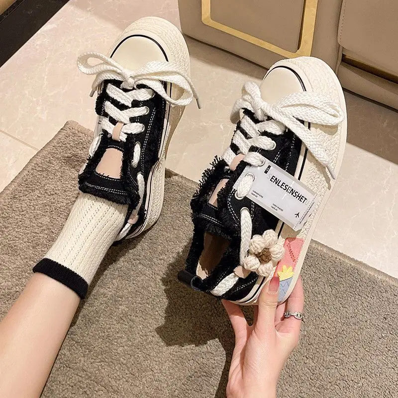 Women Casual Canvas Platform Shoes Woman High Top Spring New Flashion Vulcanize Pink Floral Espadrilles Tennis Female Sneakers