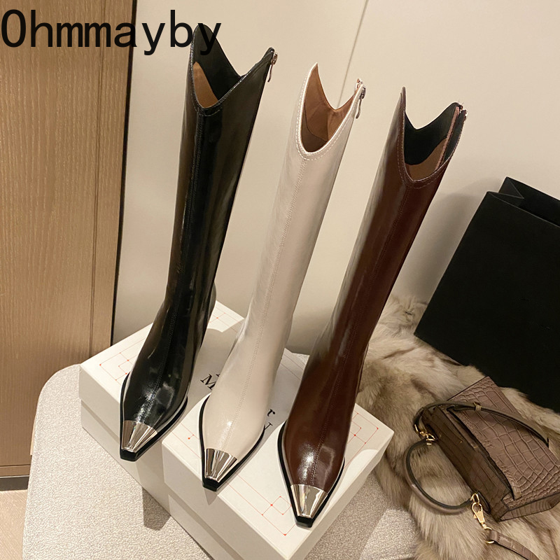 New 2024 Women Knee-High Boots Fashion Back Zippers Thick Heel Long Booties Retro Style Autumn Winter Female Shoes 7df9