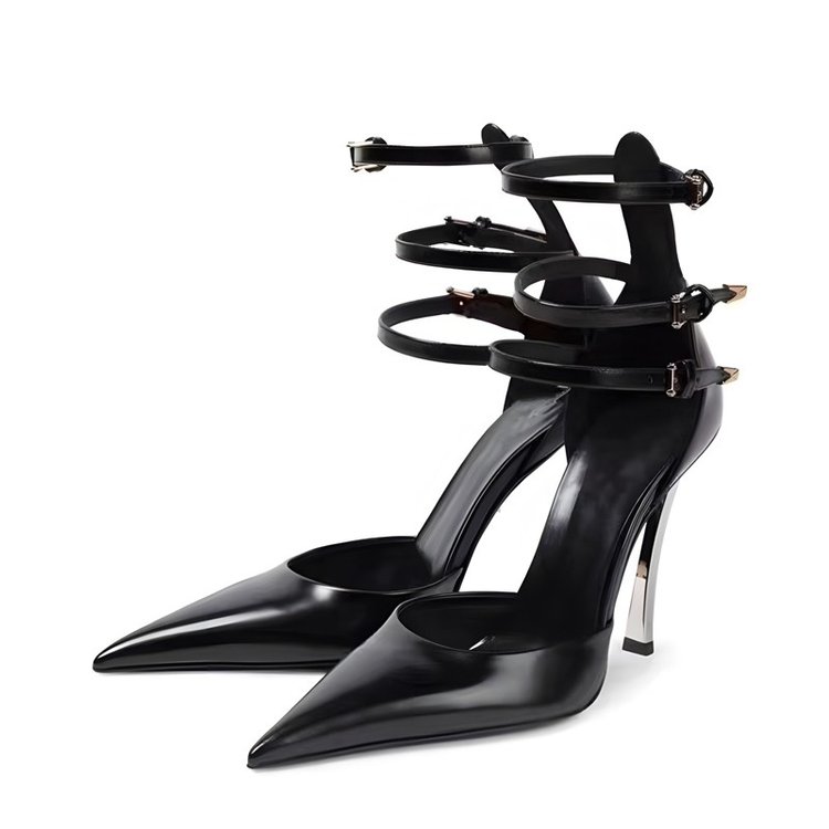Heeled Sandals Shallow Mouth Comfort Shoes for Women High Heels Black Lace Up Girls Pointed Stiletto High chaussure femme
