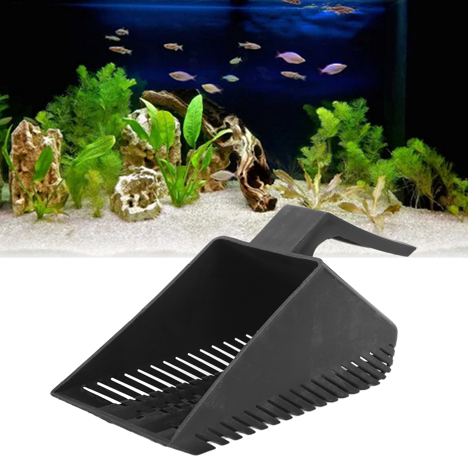 Gravel Strainer Shovel Clean Tool Plastic Aquarium Fish Sand Shovel Black Strong Construction Rounded Corner for Aquarium