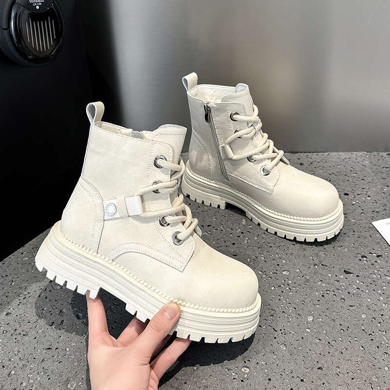 Ankle Women 2024 Autumn New Genuine Leather Biker Boots Retro Platform British Style Women's Booties