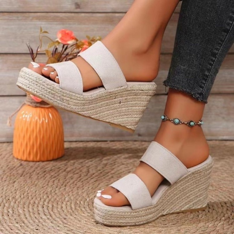 Summer 2025 New Large Hemp Rope Weaving Platform Women Peep Toe New High Wedges Heel Ankle Buckles Sandalia Female Sandals Shoes c154