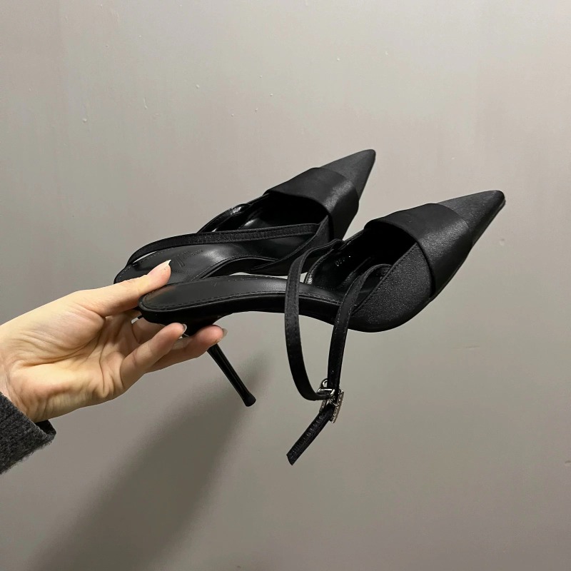 2024 Summer Women Pointed Toe High Heels Sandals Sexy Woman Shoes Fashion Silk Party Wedding Slingback Woman Pumps