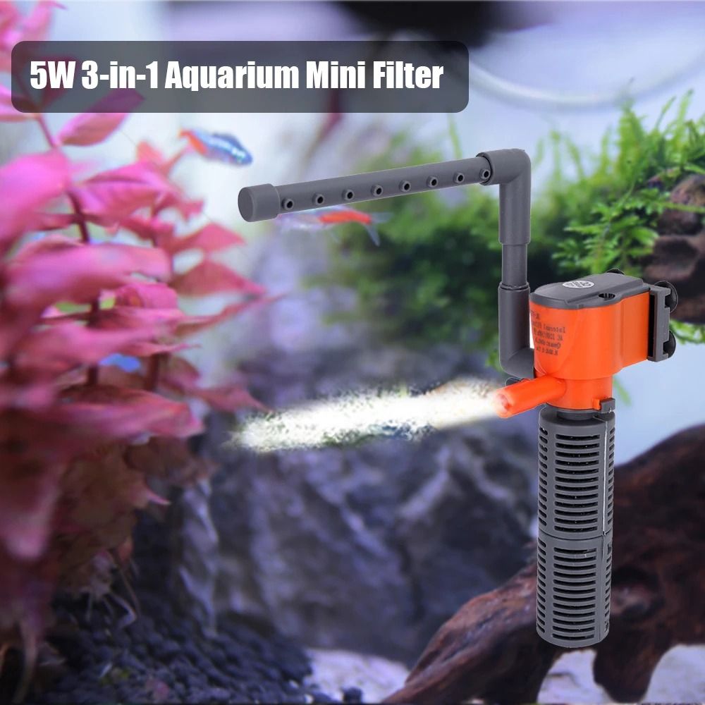 1Pcs 3-in-1 Fish Tank Filter Aquarium Submersible Water Pump AC220-240V Mini Filter Oxygen Air Pump for Small Aquarium Fish Tank