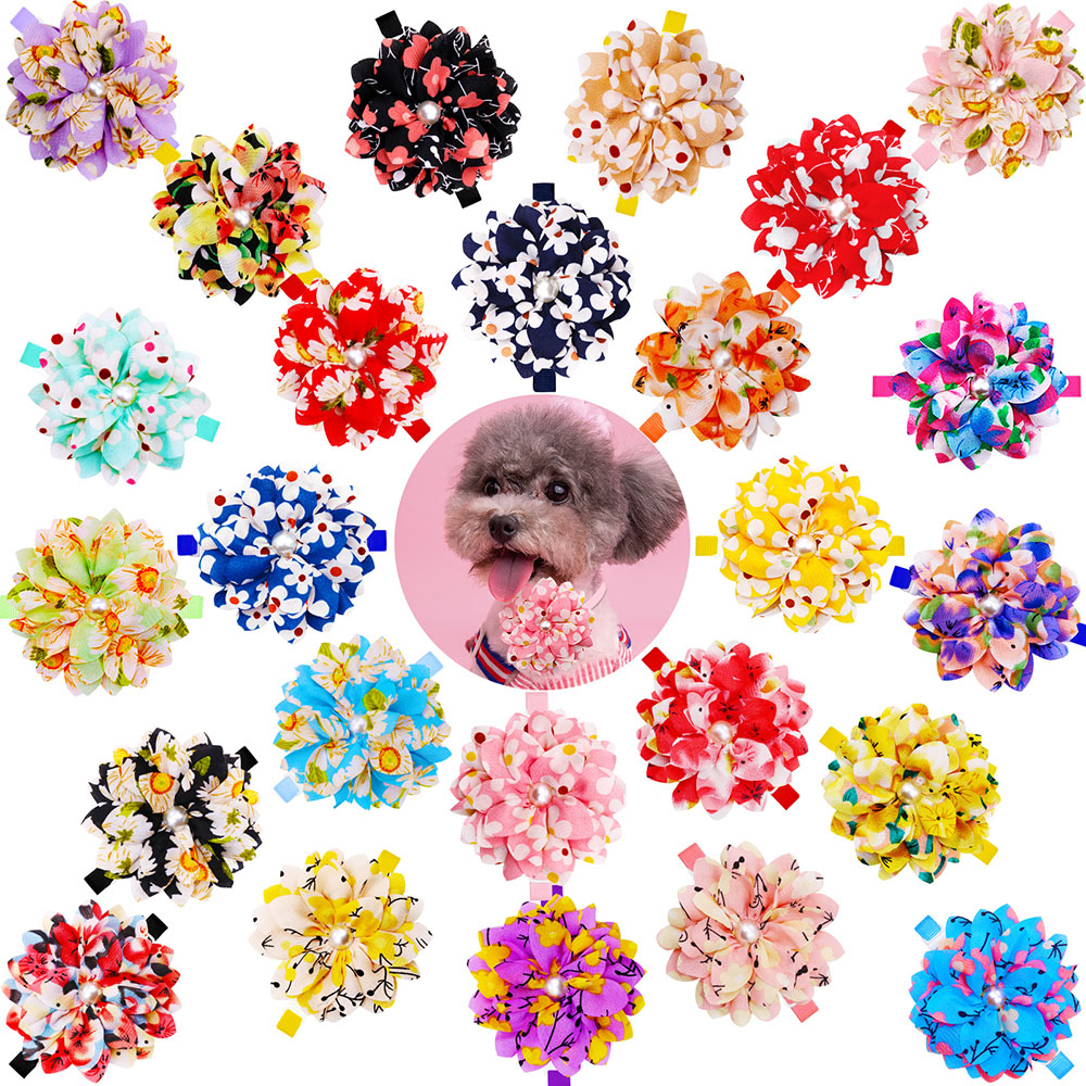 Flower Dog Bowties Pets Bow Tie Collar Chiffon Dog Decoration Bows Adjustable Doggy Collar for Dogs Pet Grooming Accessories