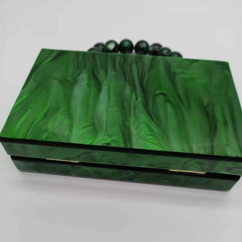 18X11 cm With Bead Chain Pearl Green Marbel Womens Acrylic Evening Party Clutch Handbag er Perspex Purse for Wedding Party 240903