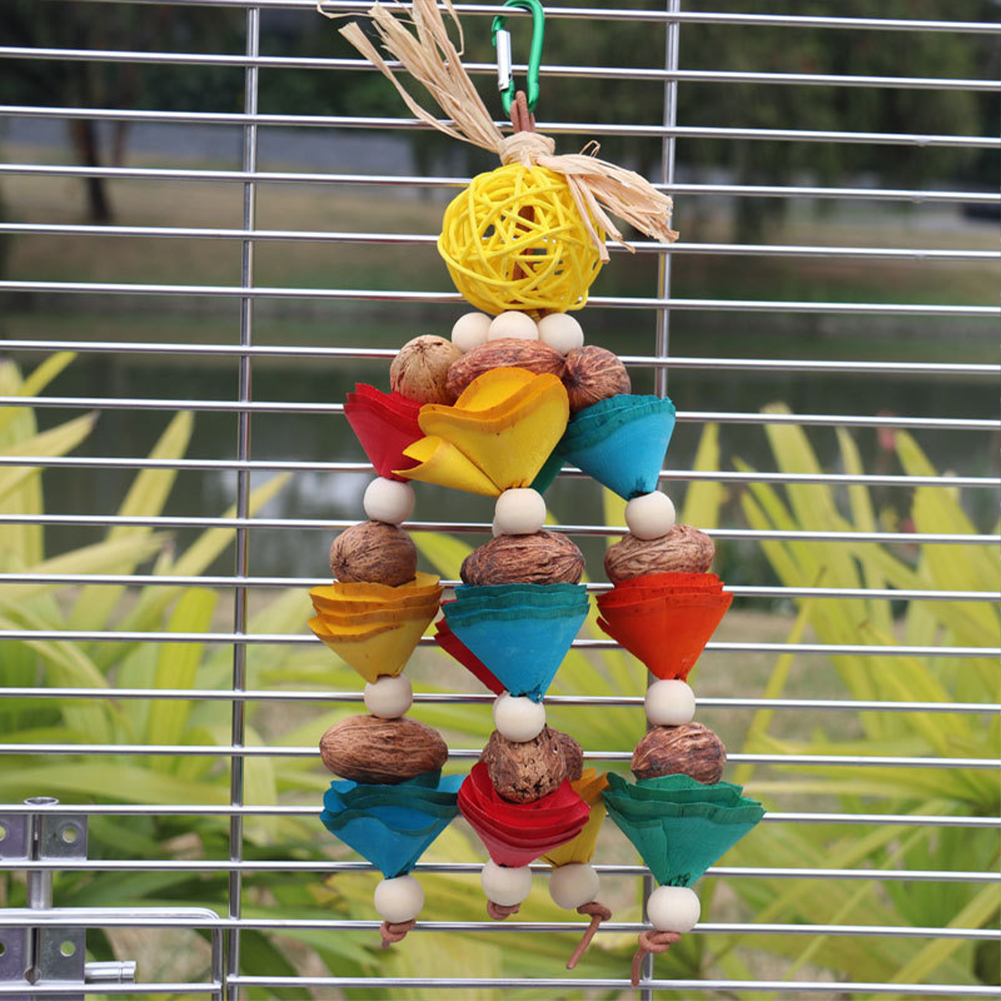 Bird Parrot Chewing Toy Rattan Balls Wooden Beads Parrot Tearing Toys Bird Cage Toy For Finch Budgie Parakeets Cockatiels