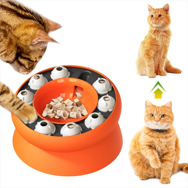 Cat Bowl Puzzle Toy Slow Feeder Slanted Design Healthy Eating Pet Food Dish Protect Neck Multifunction Interactive Feeding Bowl