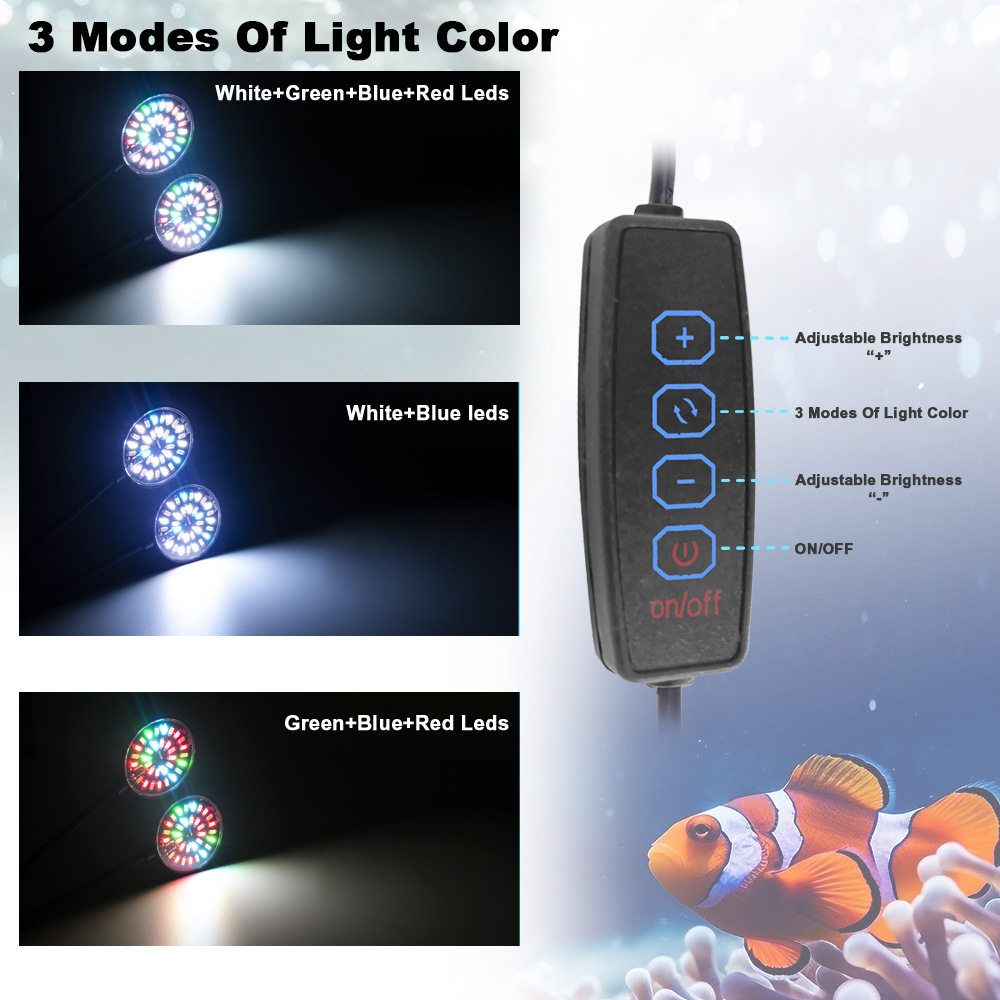 4W\7W USB Fish Tank Clip Lamp Decorate Led Full Spectrum Control Lamp Algae Lamp Ornamental Small Tank Lighting