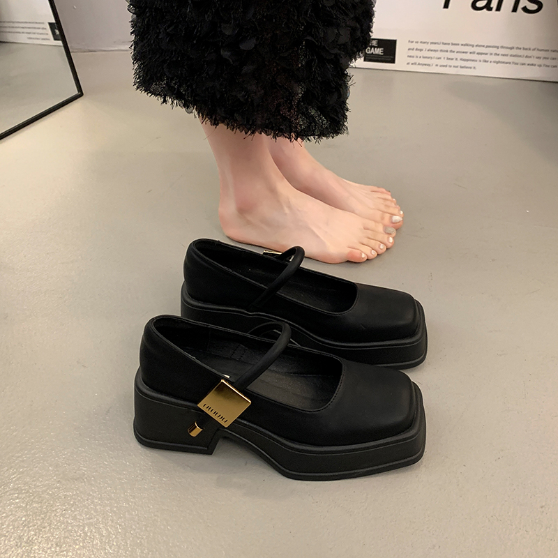 French Chunky Heels Women 2024 Spring Summer New Fashion Casual Mary Jane Shoes Ladies Designer Leather Sandals Women