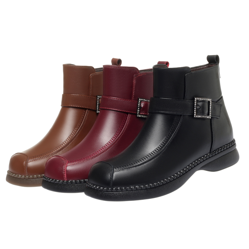 Women Winter Boots Genuine Leather 2024 Winter New Large Size British Style Women Booties Non-slip Wool Warm Women Ankle Boots