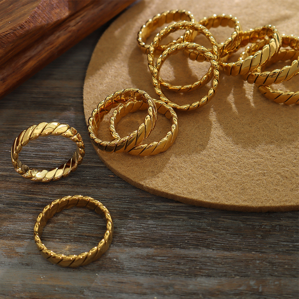 Steel Gold Stainless Twist Braid Rings - Designer Jewelry for Men & Women 4