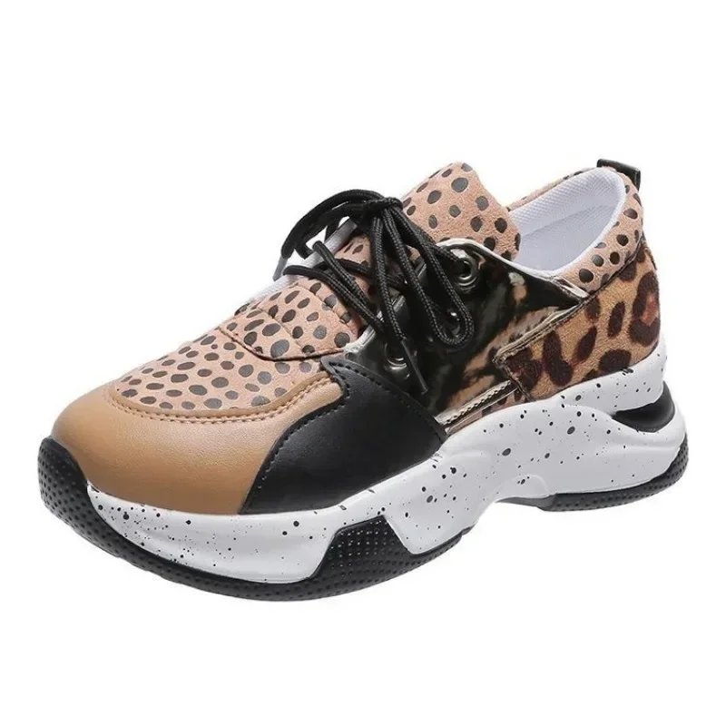 Platform Sneakers Women Autumn Winter Round Toe Low-top Leopard Wedge Shoes Women Size 43 Lace Up Soft Casual Sports Shoes
