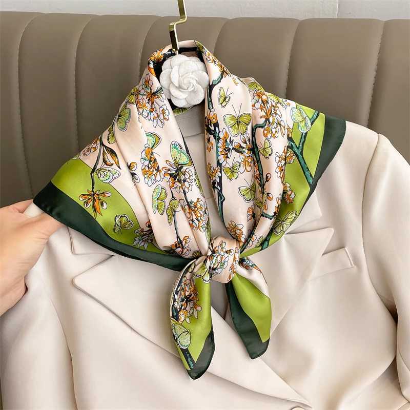 Luxury silk satin scarf suitable for warm textured Kerchief neck scarf 70cm square shawl and womens sheepskin scarf X250319