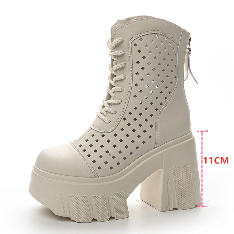 AIYUQI Women Summer Boots High Heel 2024 New Genuine Leather Mesh Boots Women 11cm Height Cool Boots women