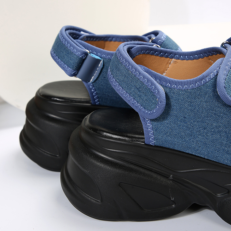 Blue Denim Chunky Platform Sandals Women Summer 2023 Plus Size Wedge Sandals Woman Gothic Hook Loop Thick Bottom Sandalias Mujer