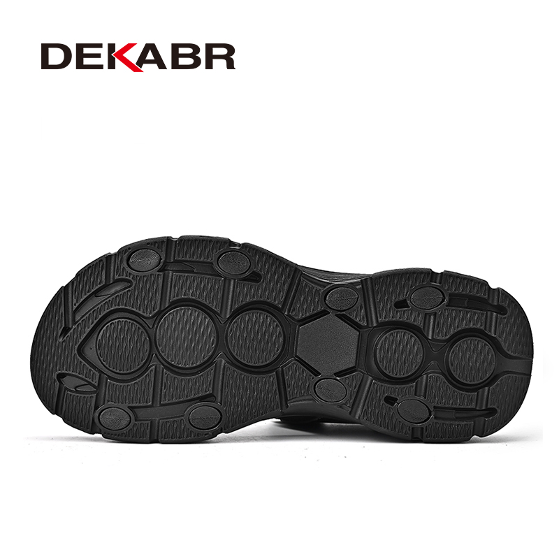DEKABR Men's Summer Cowhide Leather New Hollow Outdoor Comfortable Soft Sole Open Toe Adjustable Fashion Beach Sandals 9e7f