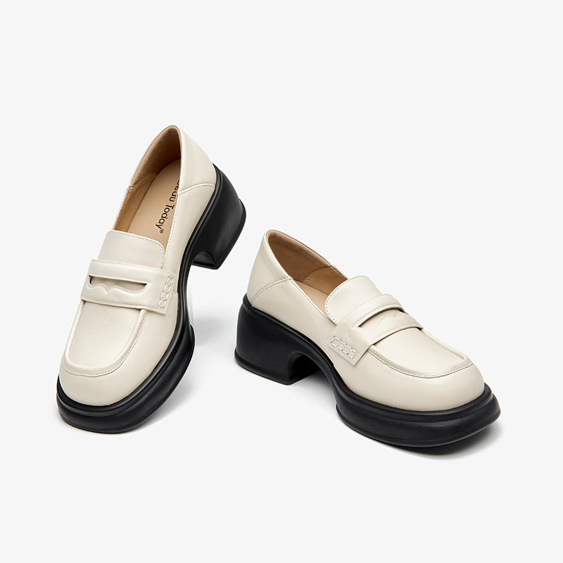 BEAUTODAY Leisure Loafers Women Genuine Cow Leather Solid Color Round Toe Slip-on Trend 2023 Ladies Shoes Handmade 26601